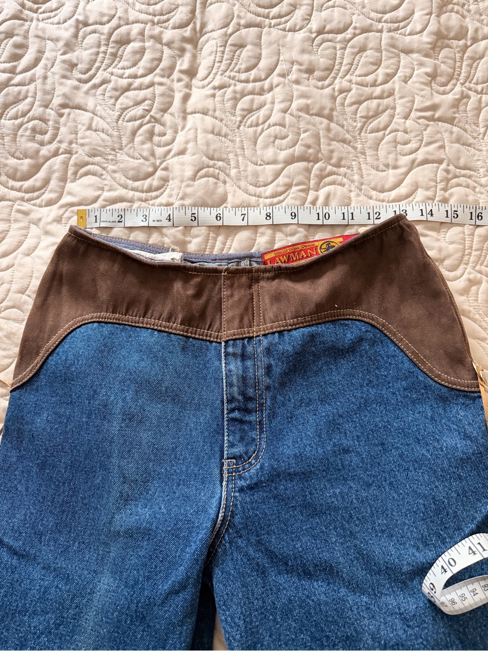 Straight Leg Women's Jeans with Brown Waistband - Picture 5 of 9